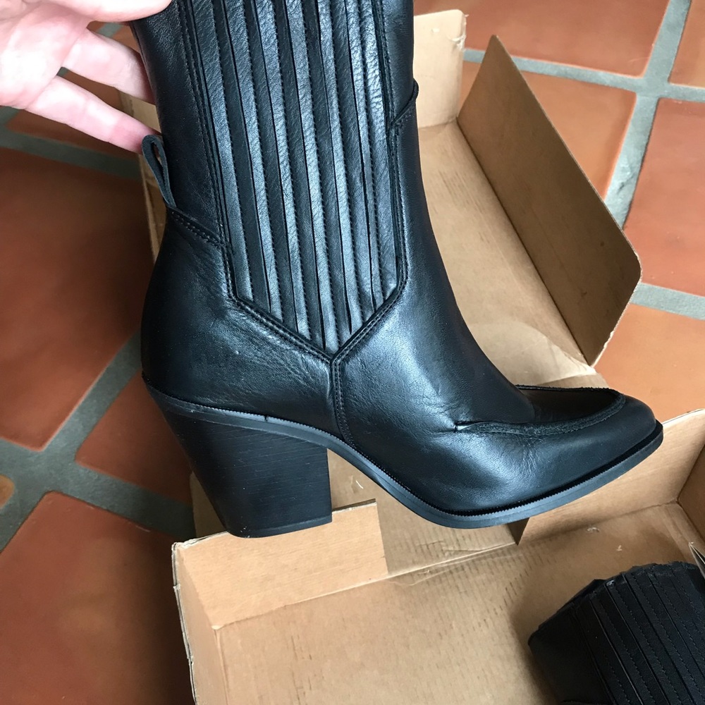 NWT Mango black leather cowboy style boots - Picture 3 of 8